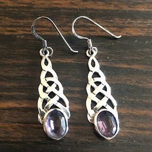 Silver Gaelic Knot Purple Gemstone Earrings
